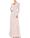 Mac Duggal Beaded Lace Long Sleeve Wrap Over Gown In Light Rose