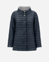 Herno Navy A-line Reversible Down Jacket For Women In Blue/grey