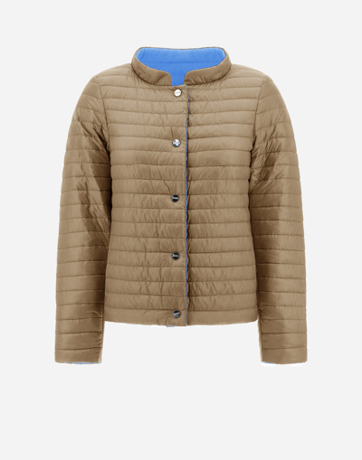 Herno Ecoage Reversibile And Nylon Ultralight Jacket In Beige/light Blue