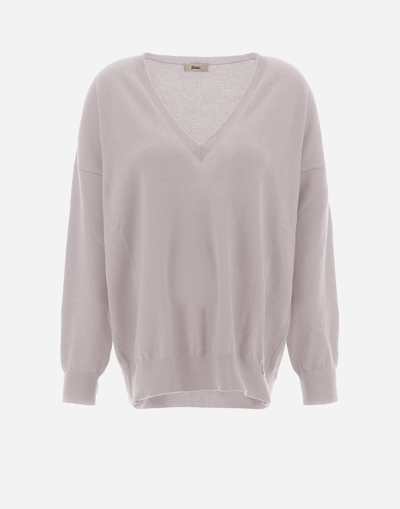 Herno Eternity V-neck Sweater In Ice