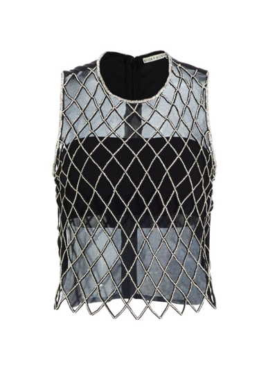 Alice And Olivia Women's Amal Embellished Net Tank In Black Clear