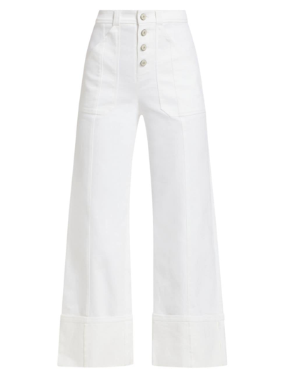 Cinq À Sept Women's Benji Twill Cotton-blend Cuffed Flare Pants In White