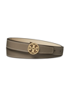 Tory Burch Women's Miller Smooth Reversible Leather Belt In Gray Heron New Cream