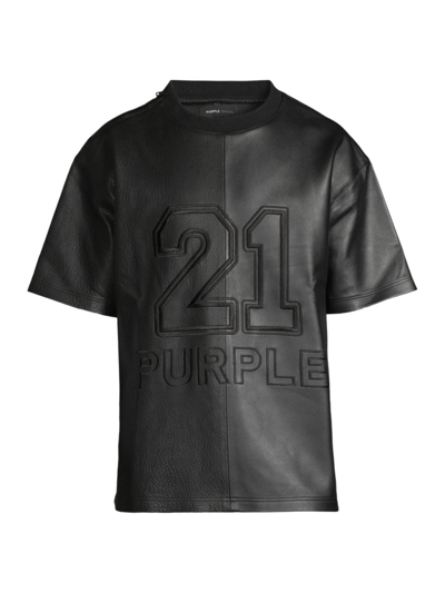 Purple Brand Men's Leather Oversized T-shirt In Black
