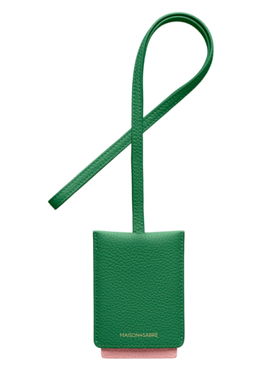 Maison De Sabre Men's Leather Id Lanyard Holder In Emerald Lily