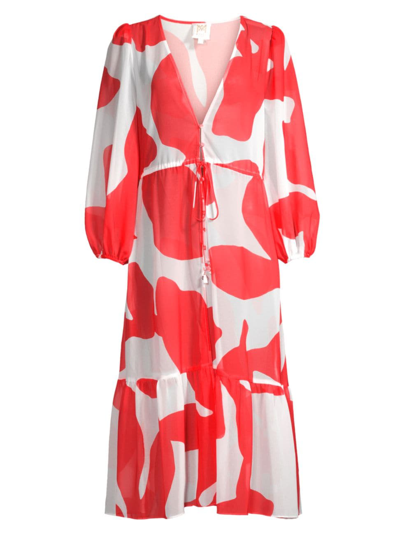 Milly Women's Fiona Grand Foliage Abstract Cover-up In Red White