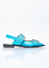 Ganni Dual-buckle Slingback Ballerina Flats In Blue