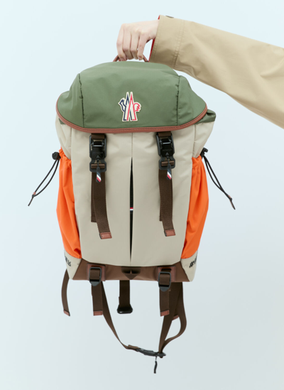 Moncler Logo Patch Backpack In Beige