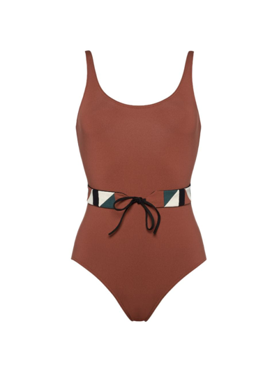 ERES WOMEN'S DAMIER BELTED ONE-PIECE SWIMSUIT