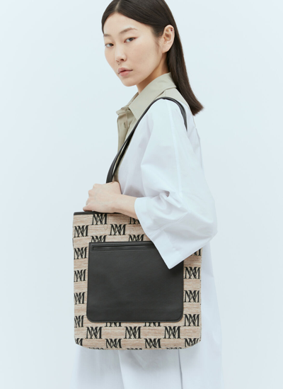 Max Mara Logo Embroidery Woven Tote Bag In Neutral