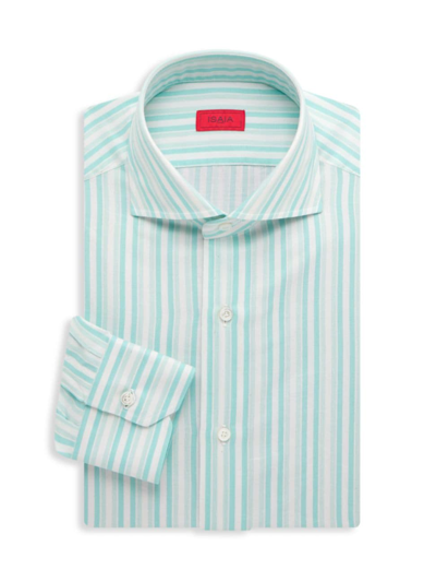 Isaia Men's Striped Cotton-blend Dress Shirt In Teal Stripe