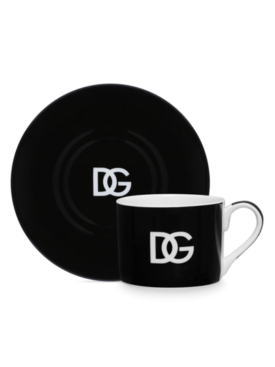 Dolce & Gabbana Dg Logo 4-piece Teacup & Saucer Set In Black