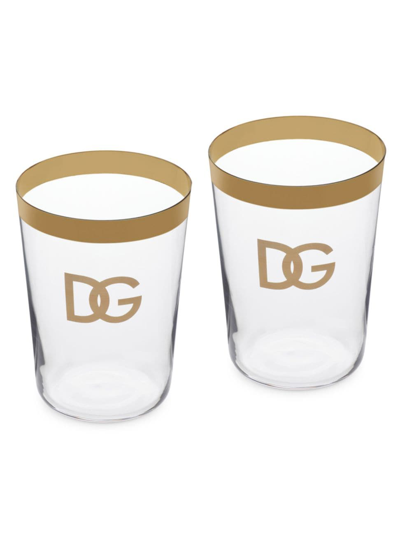 Dolce & Gabbana Dg Logo 2-piece Soft Drinks Glass Set In Transparent Gold