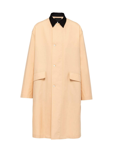 Prada Buttoned Cotton Raincoat In Albicocca Nero
