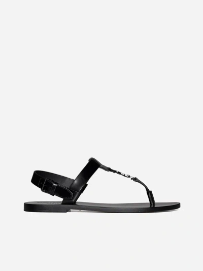 Saint Laurent Cassandre Toe-post Leather Sandals In Black