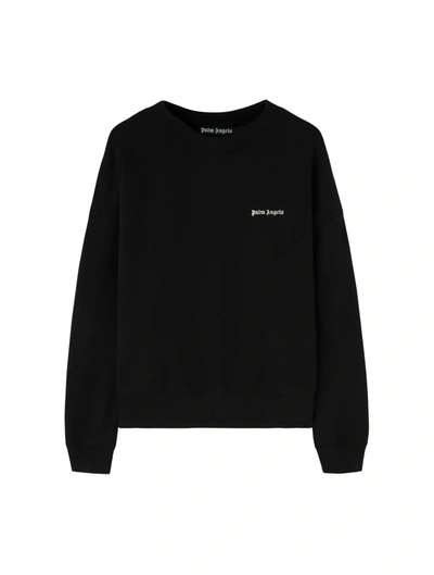 Palm Angels Cotton Sweatshirt With Logo Embroidery In Negro