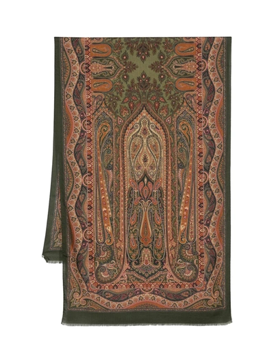 Etro Paisley-print Frayed Scarf In Brown