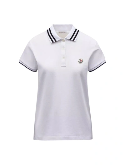 Moncler Polo Shirt With Logo Patch In White