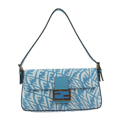 Fendi Mamma Baguette Blue Canvas Shoulder Bag ()