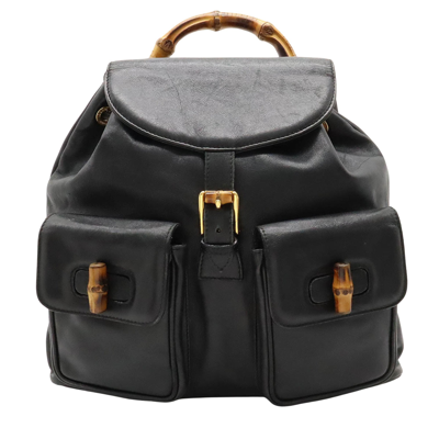 Gucci Bamboo Black Leather Backpack Bag ()