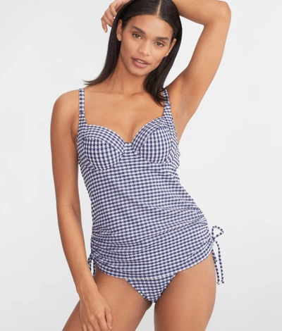 Panache Gingham Renee Balcony Tankini Top In Navy Gingham