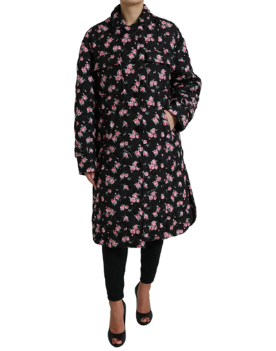 DOLCE & GABBANA BLACK FLORAL COLLARED TRENCH COAT JACKET