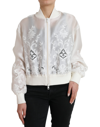 DOLCE & GABBANA WHITE FLORAL LACE SILK FULL ZIP BOMBER JACKET