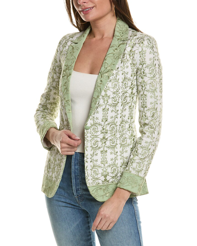 Alice And Olivia Macey Fitted Linen-blend Blazer In Green