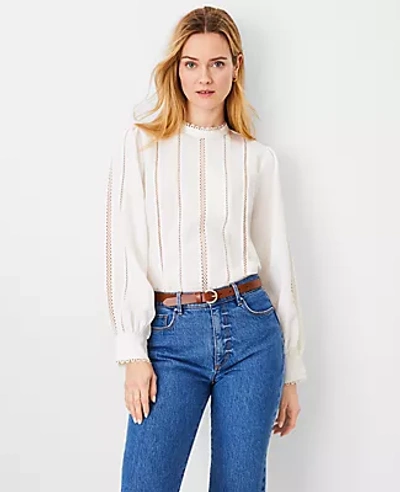 Ann Taylor Eyelet Pintucked Blouse In Winter White