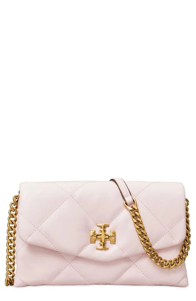 Tory Burch Kira Diamond Quilted Leather Chain Wallet In Rose Salt/gold