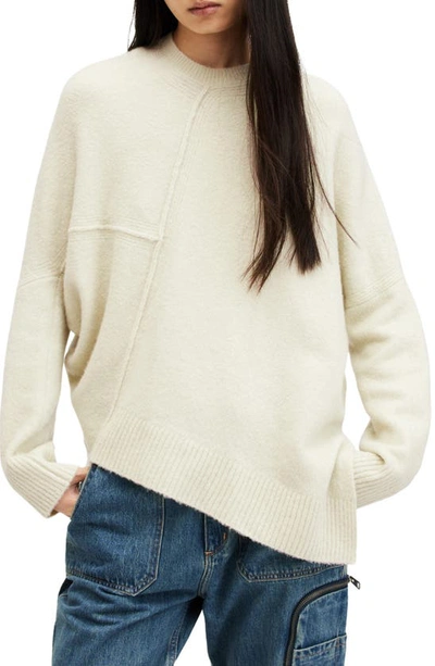 Allsaints Lock Crew Neck Asymmetric Sweater In Muted Green