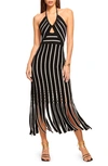 Ramy Brook Frida Striped Halter Dress In Black Fringe