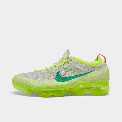Nike Air Vapormax 2023 Flyknit Running Shoes In Vast Grey/emerald Rise/volt/hot Punch