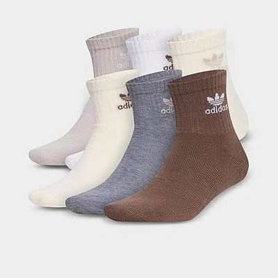 Adidas Originals Adidas Kids' Trefoil Assorted 6-pack Quarter Socks In Earth Strata Brown/wonder Beige/wonder White
