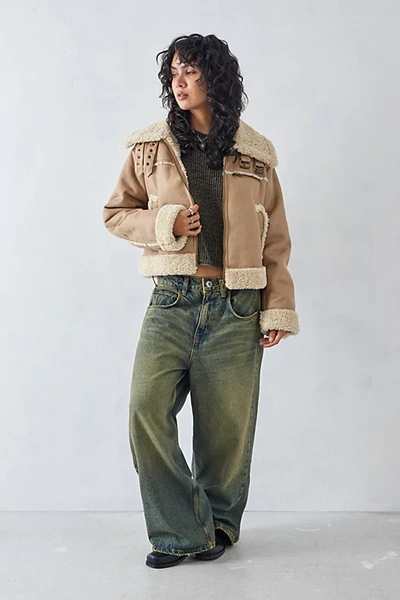 Bdg Alex Cropped Aviator Jacket In Tan At Urban Outfitters