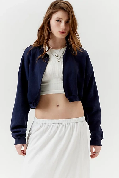 Urban Renewal Remade Cropped Sweatshirt Cardigan In Blue, Women's At Urban Outfitters