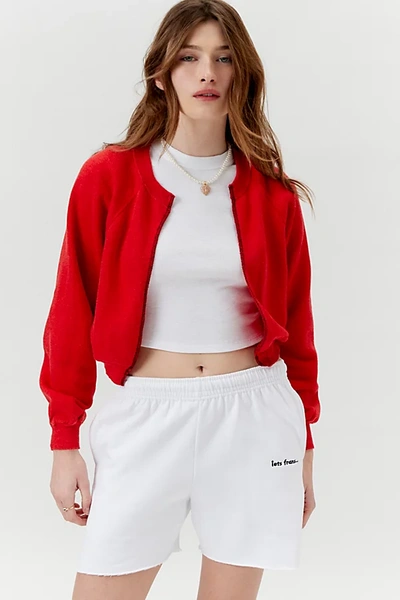 Urban Renewal Remade Cropped Sweatshirt Cardigan In Red, Women's At Urban Outfitters