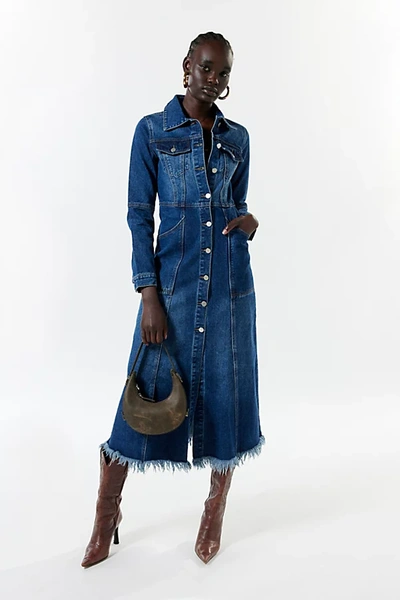 Another Girl Lori Denim Midi Dress In Tinted Denim, Women's At Urban Outfitters