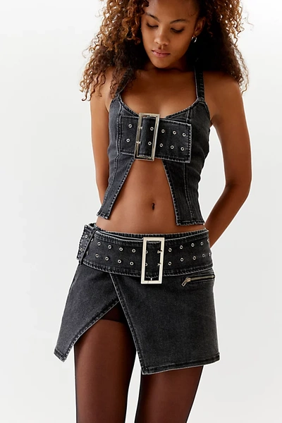 By.dyln By. Dyln Zeddy Belted Denim Micro Mini Skirt In Washed Black, Women's At Urban Outfitters