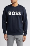 Hugo Boss Relaxed-fit Cotton-terry Sweatshirt With Rubber-print Logo In Dark Blue