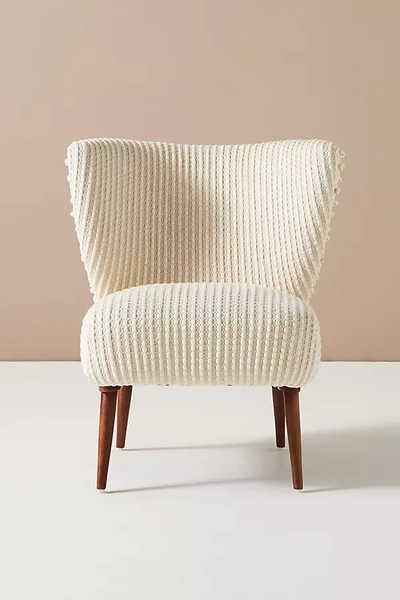 Anthropologie Chunky Woven Cotton-upholstered Petite Accent Chair In White