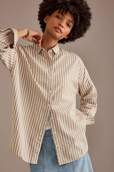 Selected Femme Emma-sanni Long-sleeve Striped Shirt In Neutral