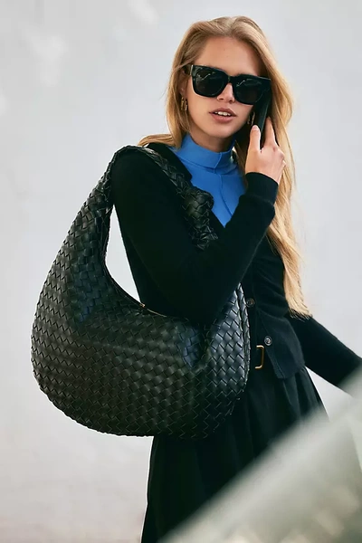 Melie Bianco The Brigitte Woven Faux-leather Shoulder Bag By : Oversized Edition In Black