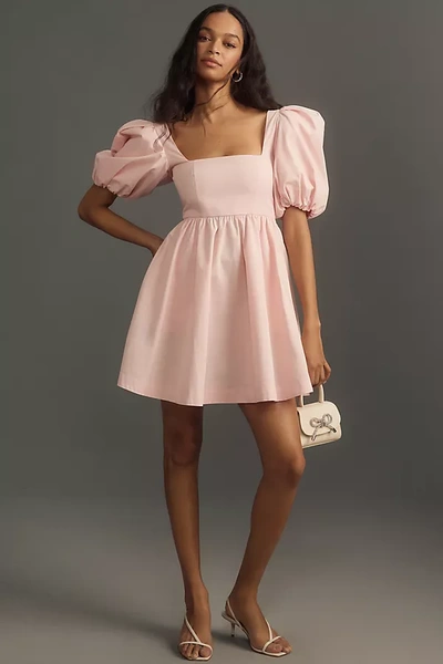 Maeve Puff-sleeve Smocked Mini Dress In Pink