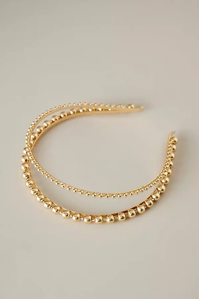Anthropologie Pearl Double Row Headband In Gold