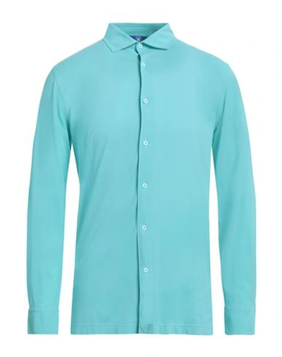 Kired Man Shirt Turquoise Size 46 Cotton In Blue