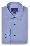 David Donahue Trim Fit Dobby Microcheck Dress Shirt In Blue