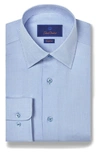 David Donahue Trim Fit Solid Cotton Herringbone Dress Shirt In Sky