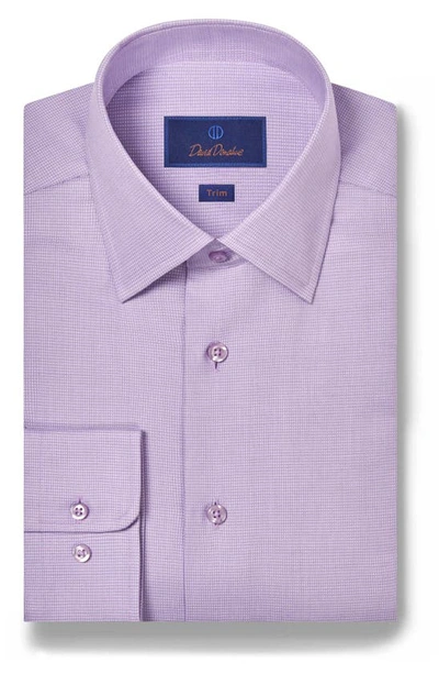 David Donahue Trim Fit Check Luxury Non-iron Dress Shirt In Lilac