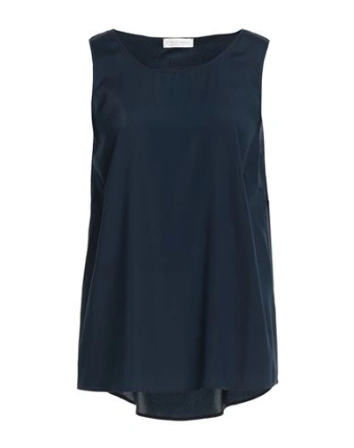 Le Tricot Perugia Woman Top Navy Blue Size L Silk, Elastane